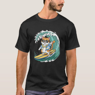 Camiseta Gato Surfista de Óculos de Sol Design Divertido