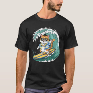 Camiseta Gato Surfista de Óculos de Sol Design Divertido