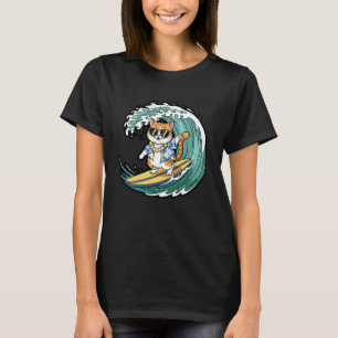Camiseta Gato Surfista de Óculos de Sol Design Divertido