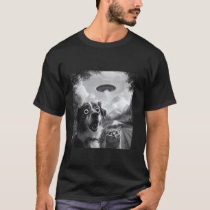 Camiseta Gato Surpreso Selfie Com Alien UFO Gato Engraçado 