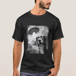 Camiseta Gato Surpreso Selfie Com Alien UFO Gato Engraçado 