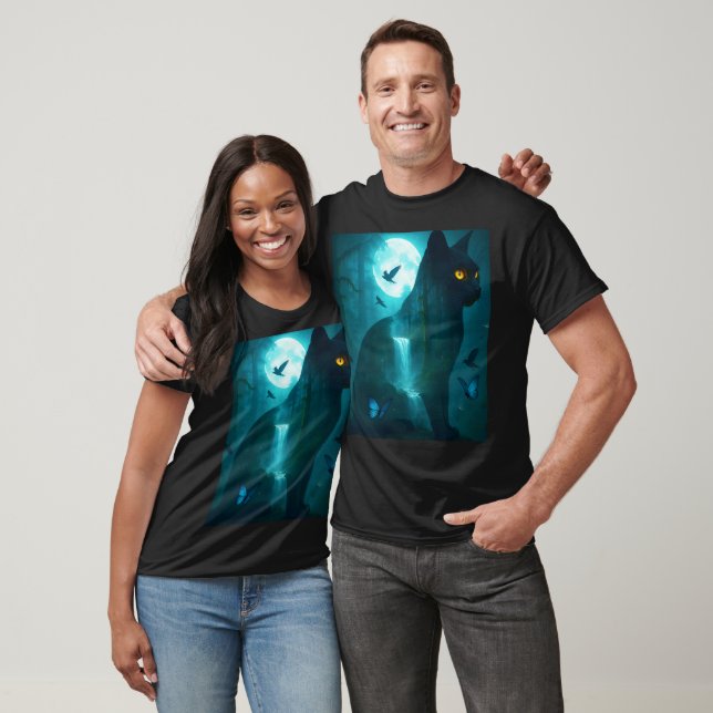 Camiseta Gato Surreal Preto Fantasy (Unissex)