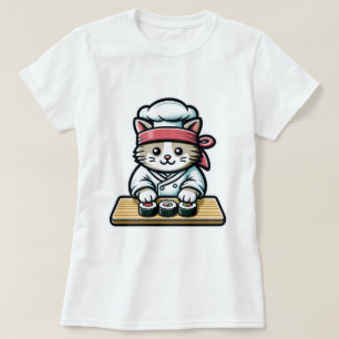 Camiseta Gato Sushi-Fazer: Arte Humorosa de Chef