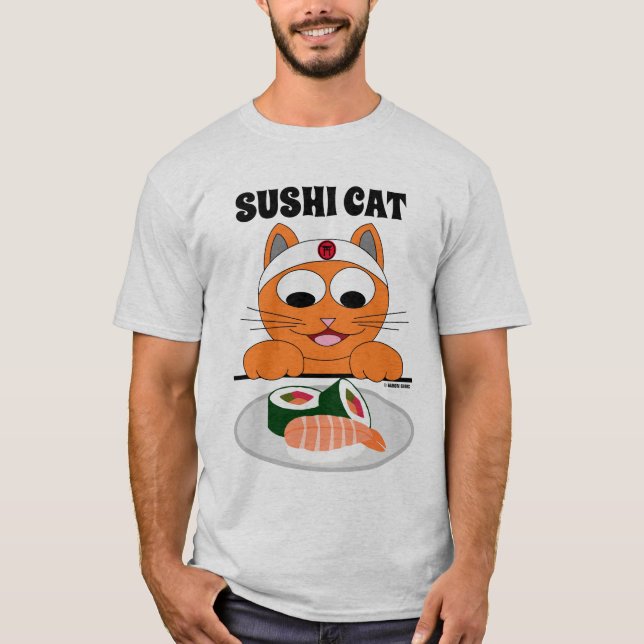 Camiseta GATO SUSHI Samurai Japonês Gato (Frente)