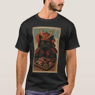 Camiseta Gato Sushi Samurai Retro Japonês para Meninos Home