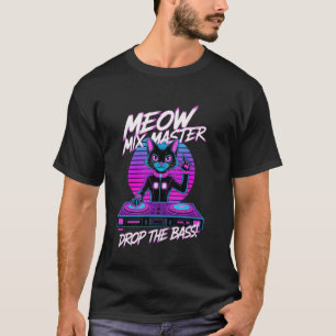 Camiseta Gato Synthwave DJ Cyberpunk Vaporwave EDM Music Fe