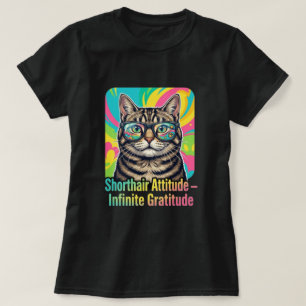 Camiseta Gato Tabby com Óculos de Sol Arco-Íris Neon Arte