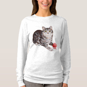 Camiseta Gato Tabby de Natal com Enfeite