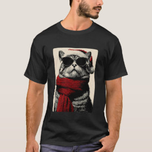 Camiseta Gato Tabby de Natal com Óculos de Sol Chapéu de Pa