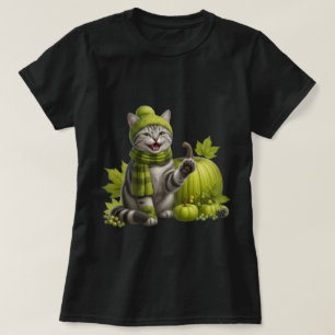 Camiseta Gato Tabby de Outono Aconchegante Arte de Abóbora 
