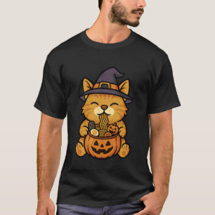 Camiseta Gato Tabby Laranja Assustador Abóbora Ramen Japonê