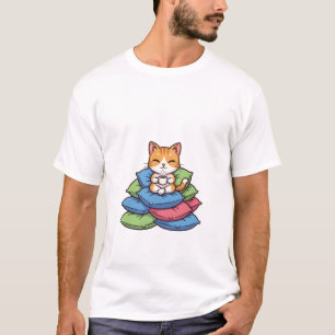Camiseta Gato Tabby Laranja Fofo Relaxando em uma Pilha
