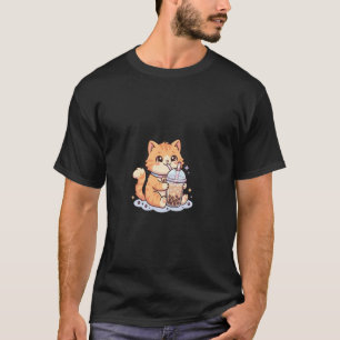 Camiseta Gato Tabby Laranja Kawaii Fofo Bebendo Boba Bubble