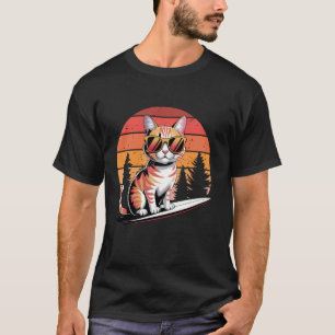 Camiseta Gato Tabby Laranja Pôr do Sol Amigável Usando Ócul