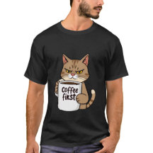 Gato Tabby Mal-Humorado Engraçado Café Primeiro da