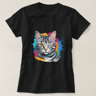 Camiseta Gato Tabby Piscando Pop Art Splash Art