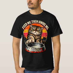 Camiseta Gato Tabby Retro Laranja Pôr do Sol Me Alimente Hu