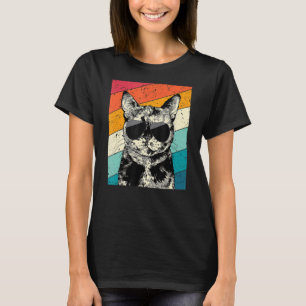 Camiseta Gato Tartaruga Retro Vintage com Óculos de Sol Ca