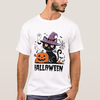 Camiseta Gato Testemunha com Pumpkins - Diversão do Hallowe