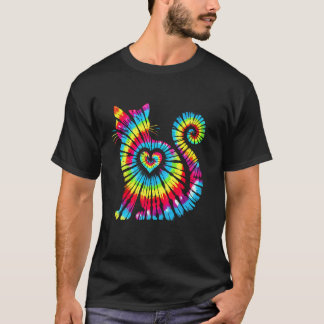 Camiseta Gato Tie Dye Coração Colorido Pet Mãe Pai Amante M