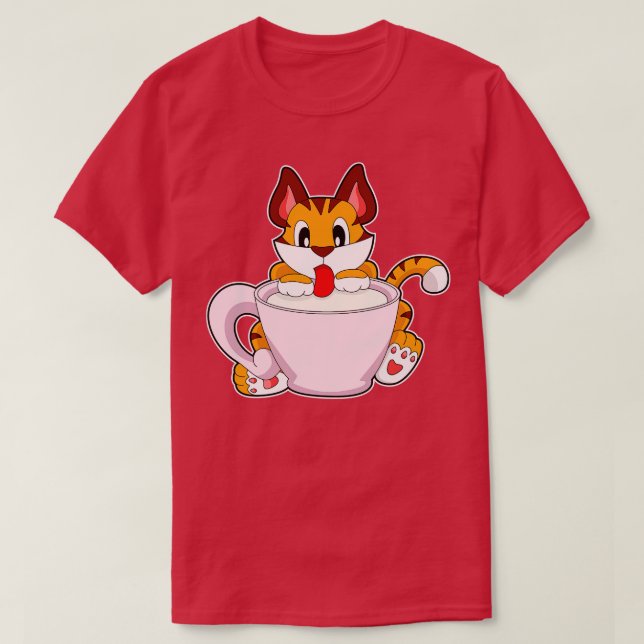 Camiseta Gato-Tigre com Xícara de Leite (Frente do Design)