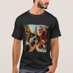 Camiseta Gato Tirando Selfie com Papai Noel Natal Engraçado