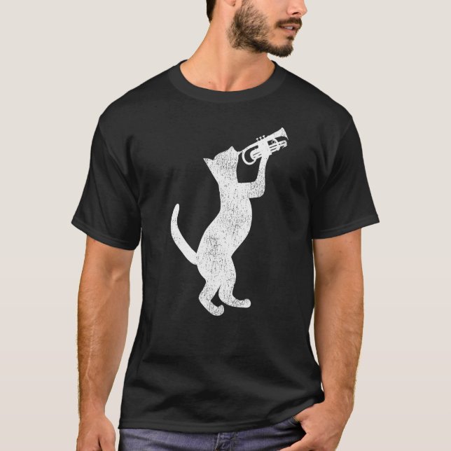 Camiseta Gato Tocador de Trombeta Vintage (Frente)