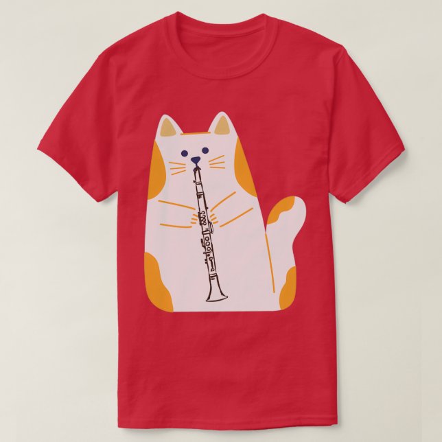 Camiseta gato tocando CLARINET (Frente do Design)