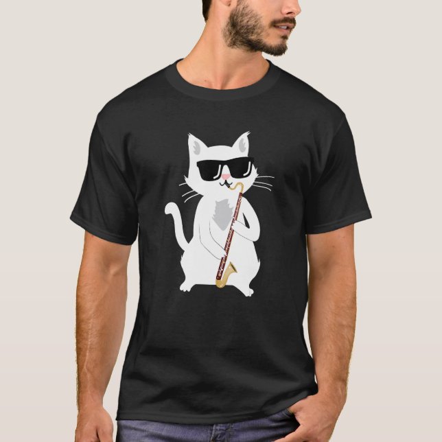 Camiseta Gato tocando Clarinete Baixo (Frente)