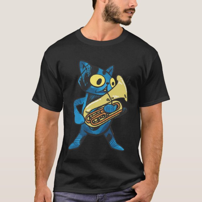 Camiseta Gato tocando Eufônio instrumento de sopro (Frente)
