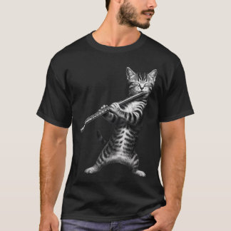 Camiseta Gato Tocando Flauta Engraçado Para Gato Amante Gat