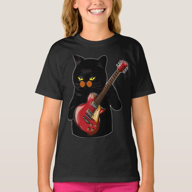 Camiseta Gato tocando guitarra acústica (Frente)