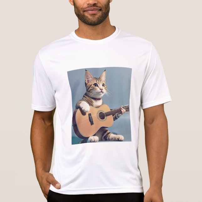 Camiseta Gato tocando guitarra, amante de gatos T-Shirt (Frente)