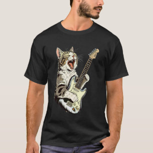 Camiseta Gato Tocando Guitarra Estrela Rock and Roll Homens