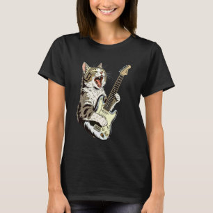 Camiseta Gato Tocando Guitarra Estrela Rock and Roll Homens