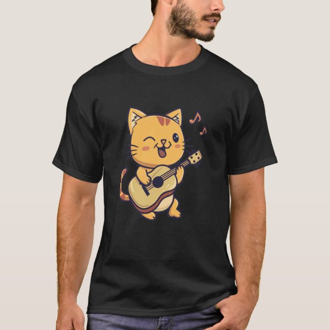 Camiseta Gato Tocando Guitarra Gatinhas Gatinhas Gatinhas G (Frente)