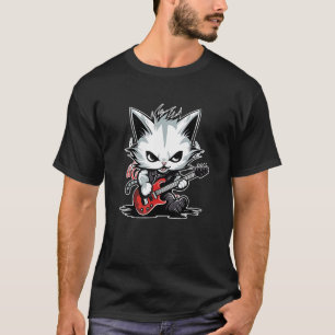 Camiseta Gato Tocando Guitarra Gato de Rock Música Heavy Me