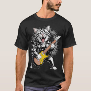 Camiseta Gato Tocando Guitarra Guitarrista Rock Roll Música