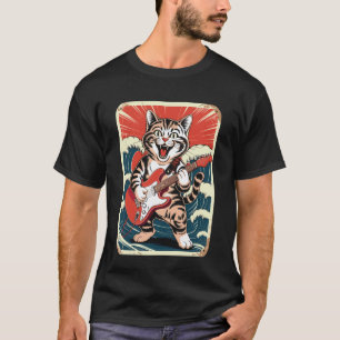 Camiseta Gato Tocando Guitarra Homens Mulheres Distressed R