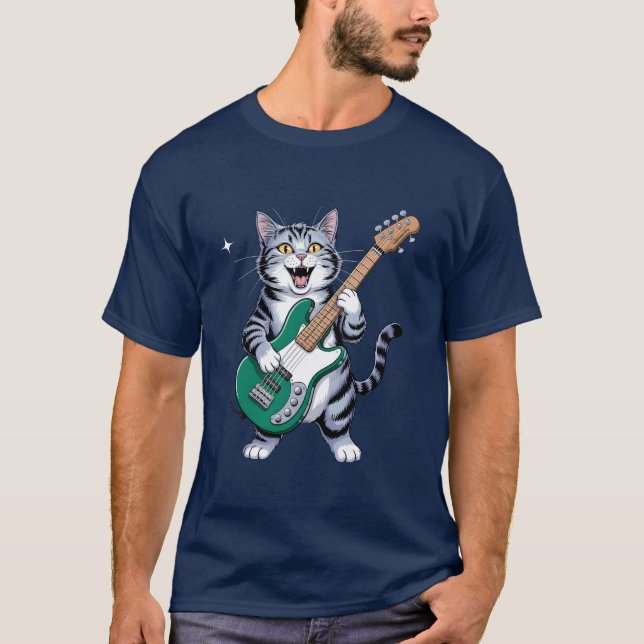 Camiseta Gato tocando guitarra Rock And Roll (Frente)