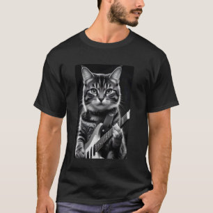 Camiseta Gato Tocando Guitarra Rock and Roll Música Heavy M