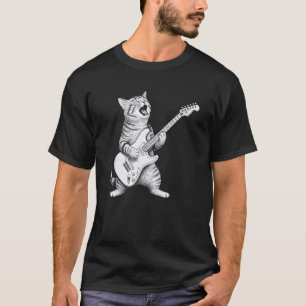 Camiseta Gato Tocando Guitarra Rock Gato Funil Guitarrista