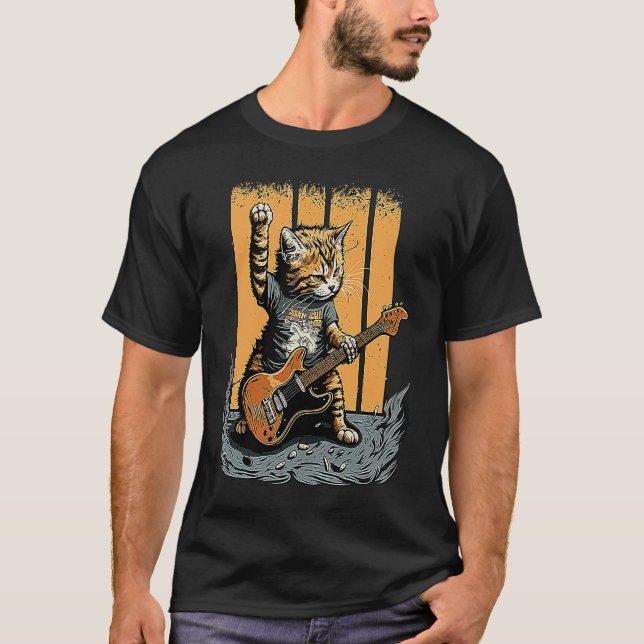 Camiseta Gato tocando guitarra Rock Kitty Bass Player (Frente)
