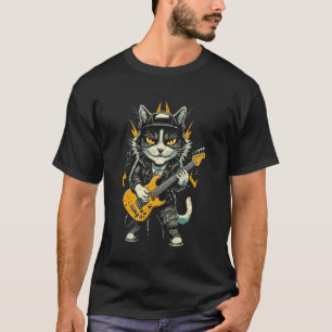 Camiseta Gato Tocando Guitarra Rock & Roll Anos 80 90 Banda