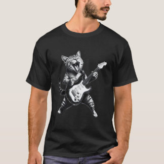 Camiseta Gato Tocando Guitarra Rock & Roll Estrela Gatinho