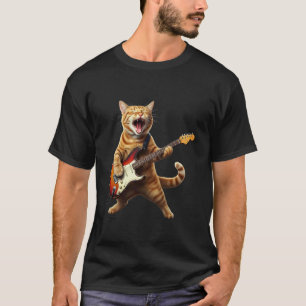 Camiseta Gato Tocando Guitarra Rock Star Rock and Roll Para