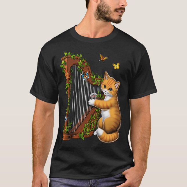 Camiseta Gato Tocando Harpa (Frente)