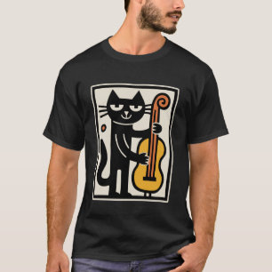 Camiseta Gato Tocando Música de Contrabaixo Vertical