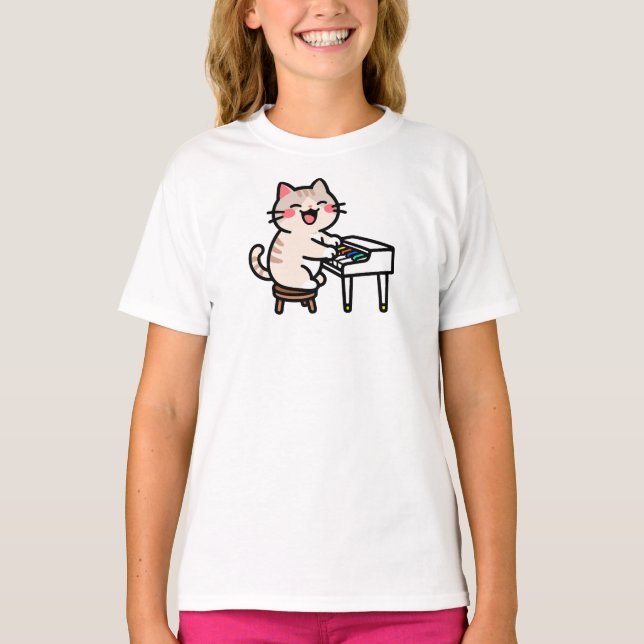 Camiseta Gato Tocando Piano (Frente)