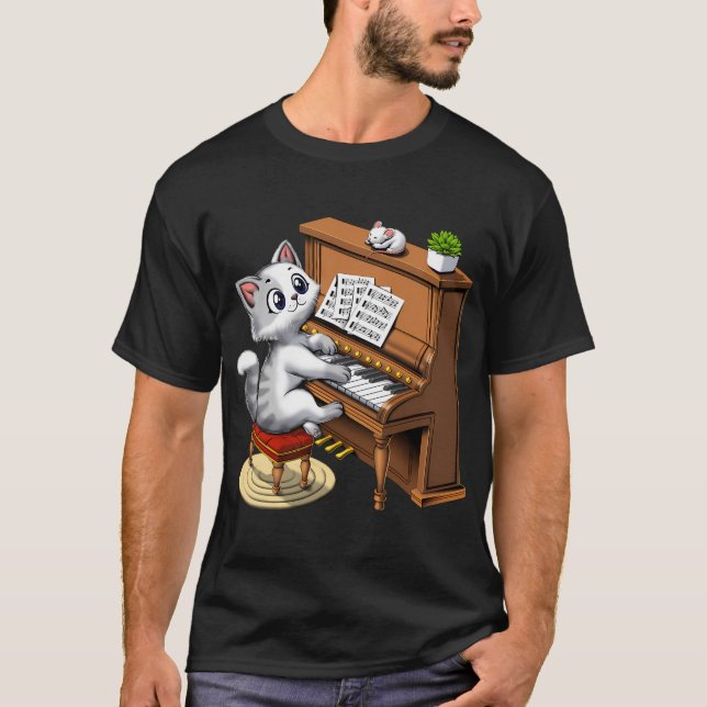 Camiseta Gato Tocando Piano (Frente)
